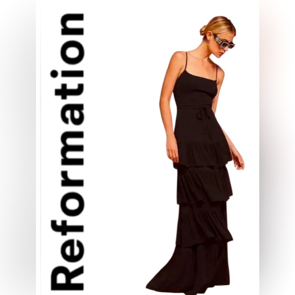 Reformation Dress Xs Black Foxglove Maxi Dress $388
